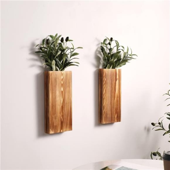 2 Pack Wood Wall Planter for Dried Flowers and Artificial Greenery Plants - Picture 2 of 4